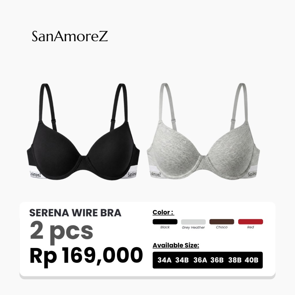 SanAmoreZ | Bra Kawat | Bh Kawat | Size 34A - 40B Soft Foam & Sporty Look Serena Wire Bra 2 Pcs