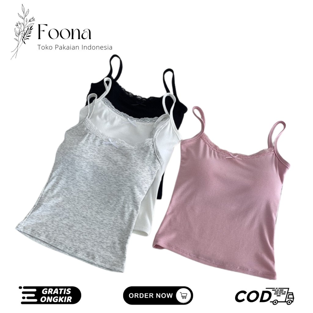Foona - BR776 Tank Top Bra Lace Knit Inner Cup Bra Wanita Tanktop Panjang Bra Wanita
