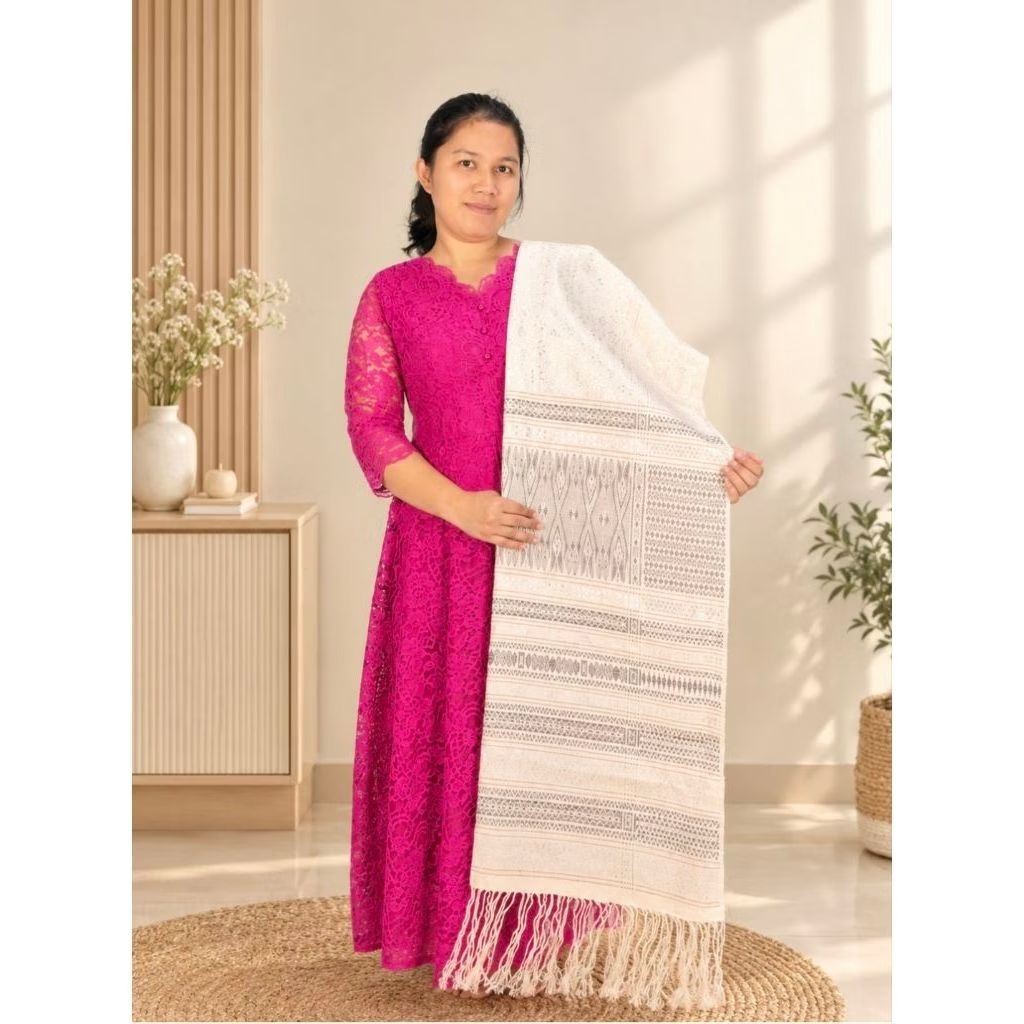 Songket Tumtuman Pengantin 100% Tenunan Warna Putih Silver
