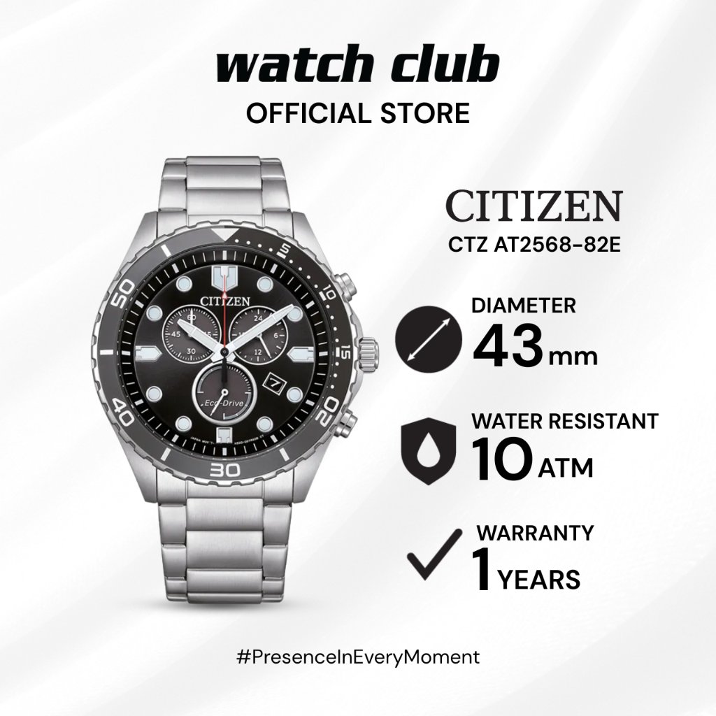 Citizen - Jam Tangan Pria Tali Stainless Steel Citizen Eco Drive Chronograph CTZ-AT2568-82E