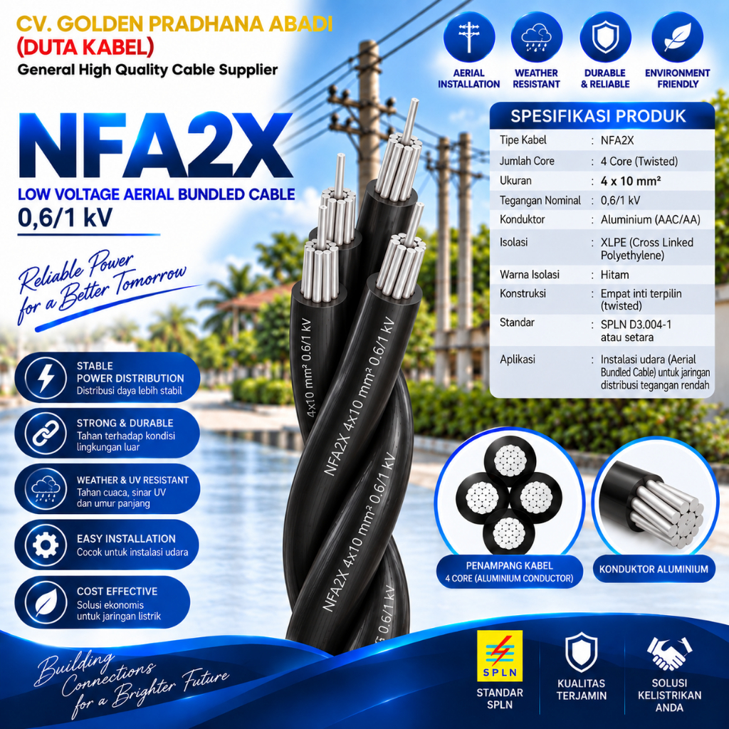 Kabel NFA2X 4x10 mm2 SUTRADO / MERINDO  / Twisted / LVTC / Low Voltage Twisted Cable / Kabel Udara /