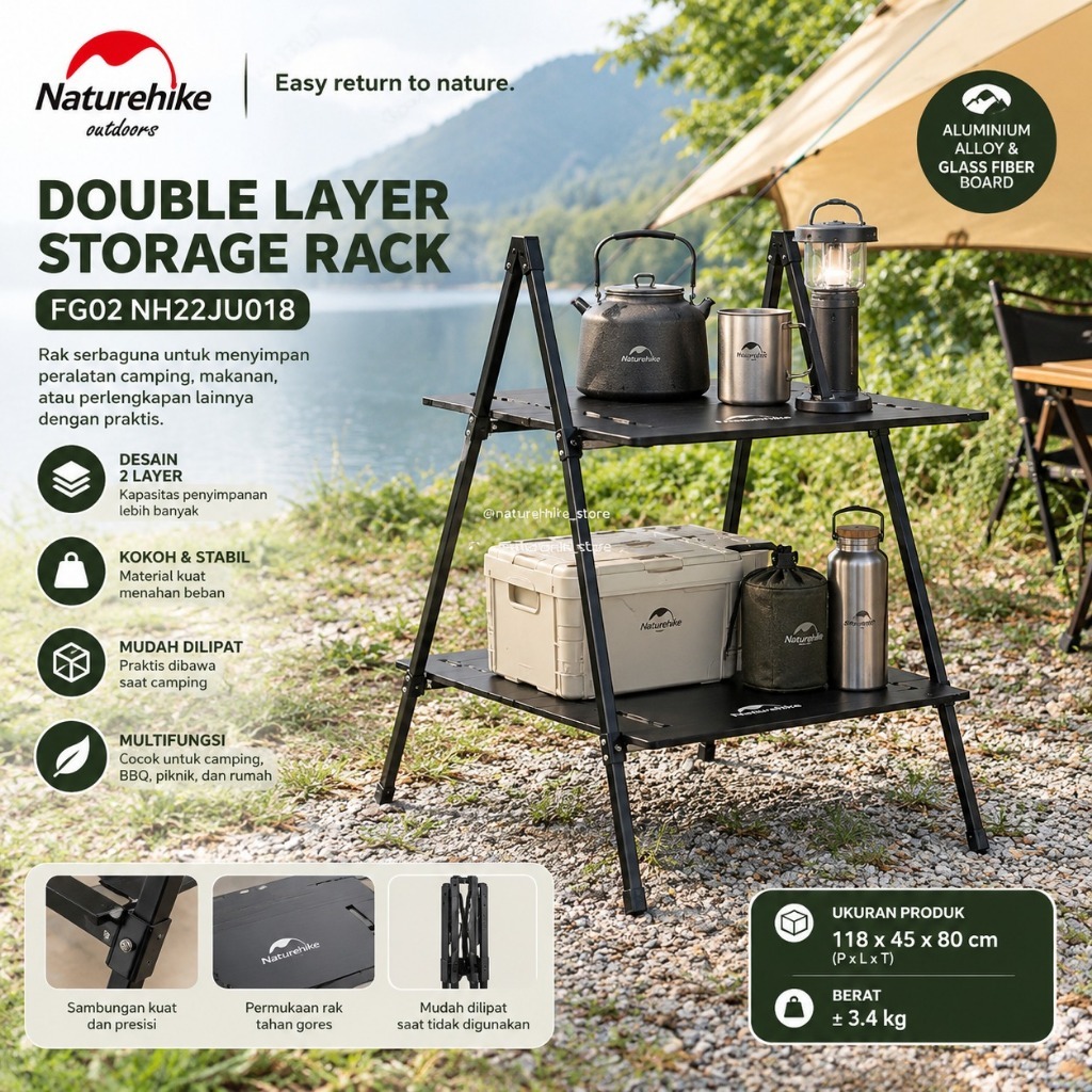 Naturehike Rak Camping Double Layer Storage Rack FG02 NH22JU018 Camping Outdoor