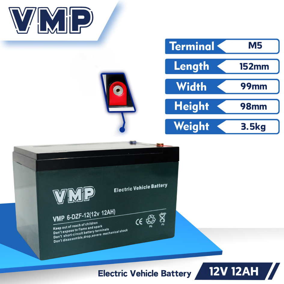 1 DUS 4 UNIT Baterai VMP 6DZF12 12V 12AH 2HR Aki Battery Selis Sepeda Listrik Kursi Roda Elekrik