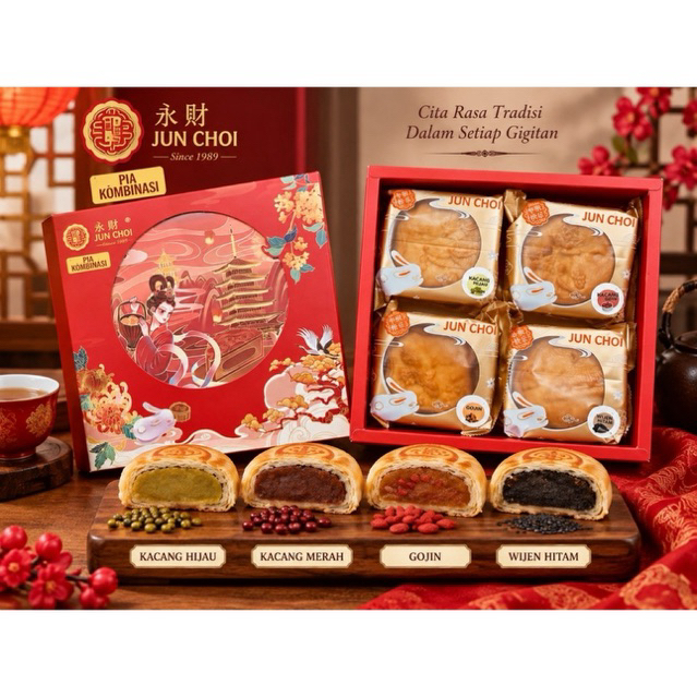 [ HALAL ] Kue Bulan Kotak Pia 4 Kombinasi “ JUN CHOI SINGKAWANG “