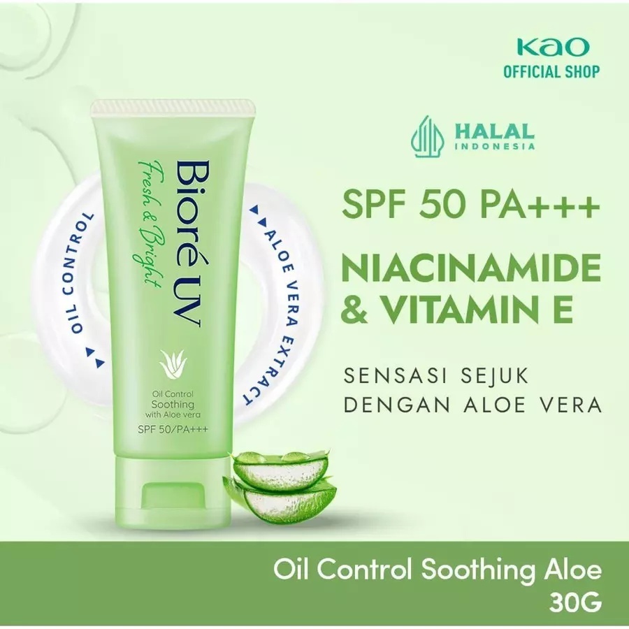 Biore UV Fresh & Bright Oil Control Soothing Aloe SPF 50PA+++ 30gr | KEMASAN REJECT