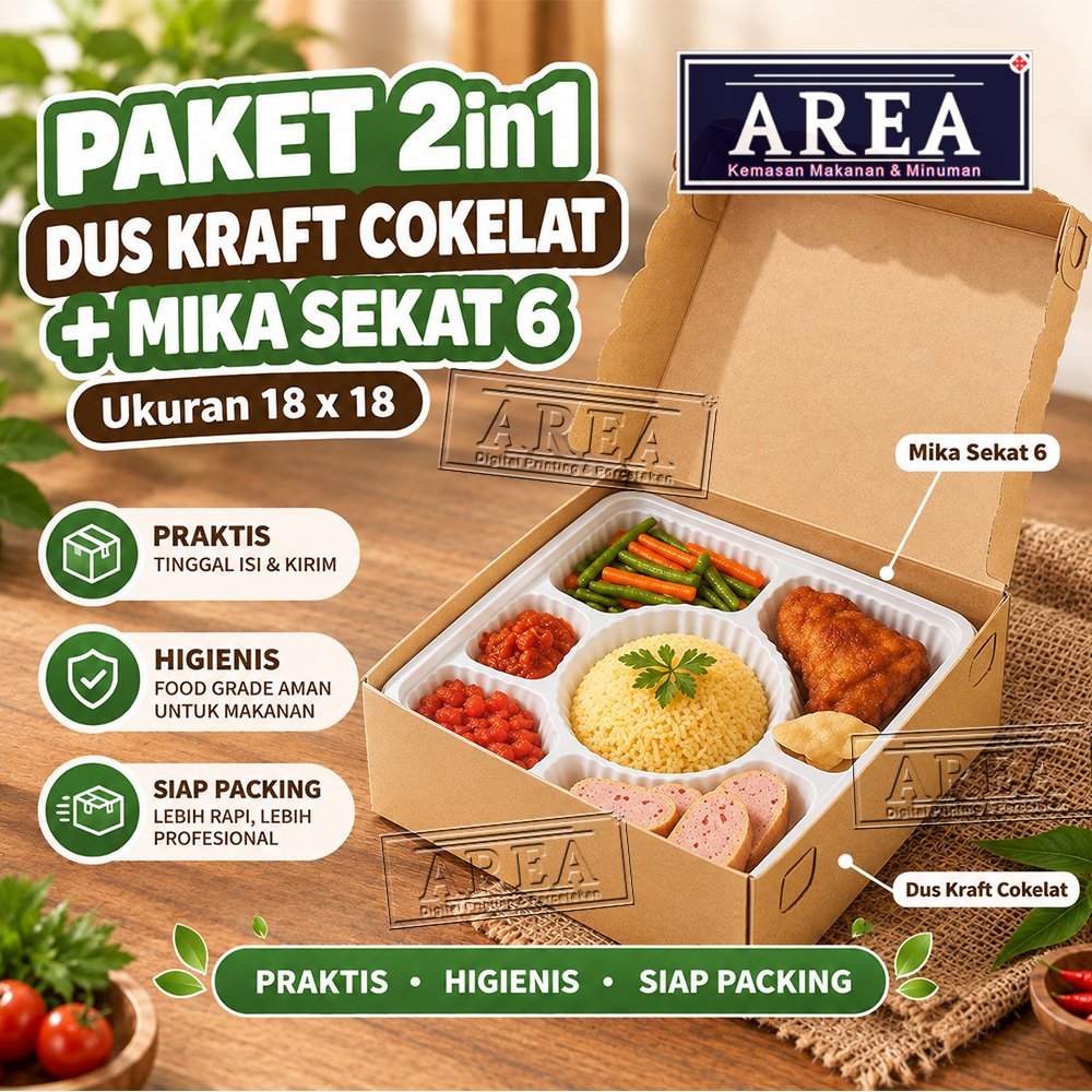 [2in1-PAKET-18x18] Dus Katering + Mika Sekat 6 Putih Nasi Kotak Hajatan, Tasyakuran, dan Aqiqah