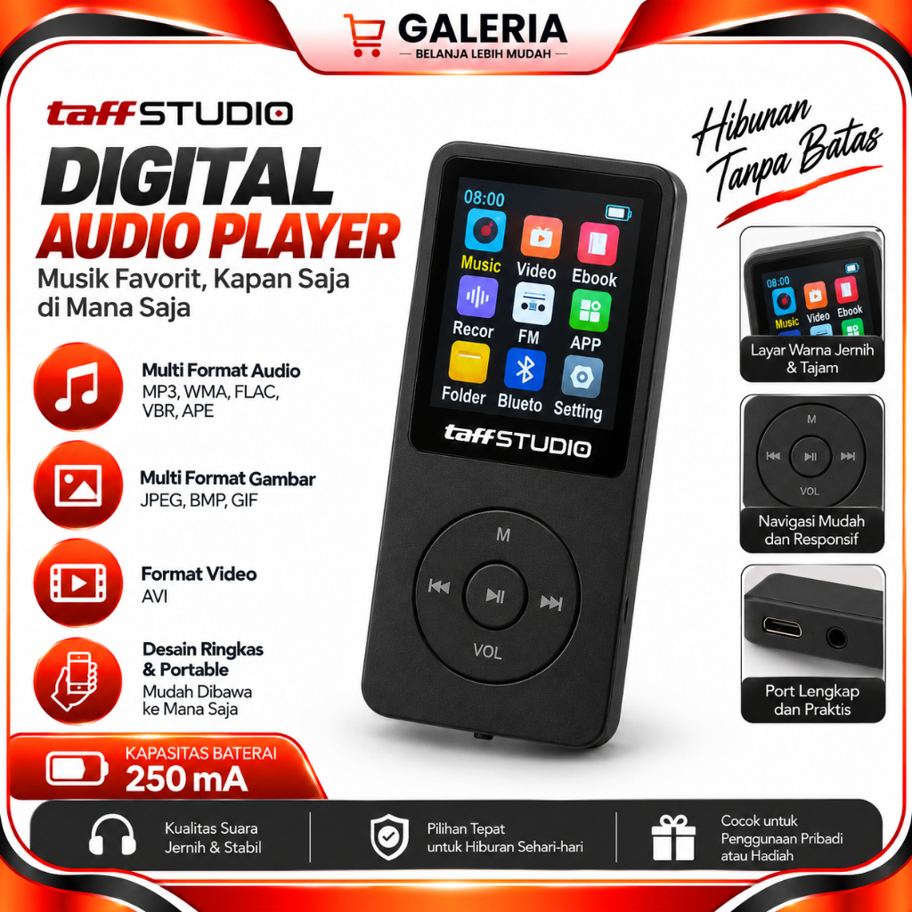 TaffSTUDIO MP3 Digital Audio Player MP4 Player Mini Player Bluetooth Speaker Radio FM - ZY418