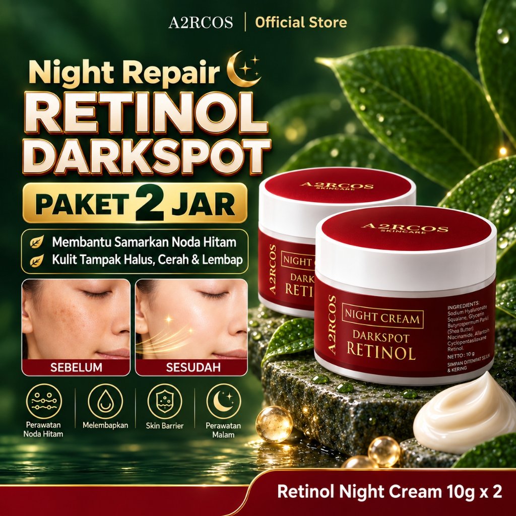 A2RCOS Retinol Night Cream Set 2 buah 10gr Membantu Melembapkan Serta Menutrisi