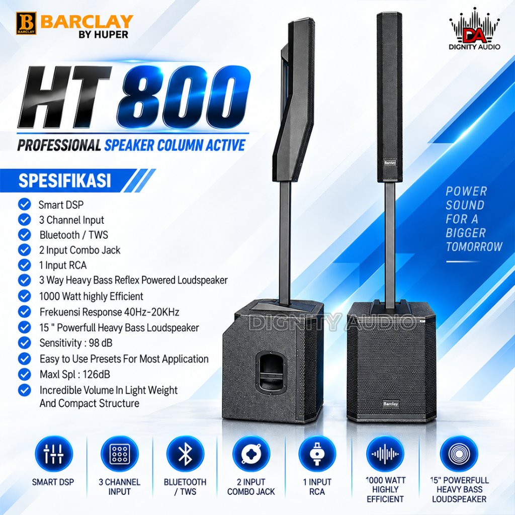 Speaker Aktif Column BARCLAY HT800 | HT 800 Sub 15 Inch 1000 Watt Original