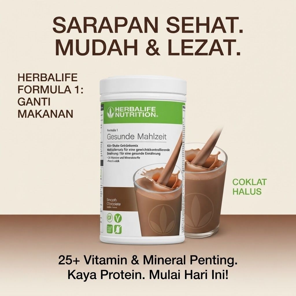Herbalife Nutrition Formula 1 Cokelat Halus Smooth Chocolate Ganti Makanan
