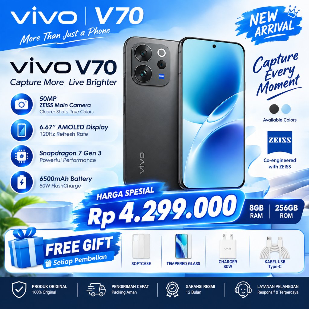 HP vivo V70 5G HP Smartphone RAM 8GB ROM 256GB AMOLED 120Hz Camera 50MP NFC Fast Charging