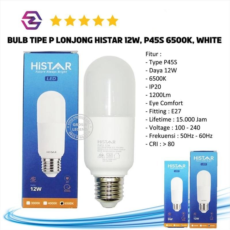 Bohlam Lampu LED HISTAR Tipe P Lonjong Bulb 12W Watt Putih 6500k E27
