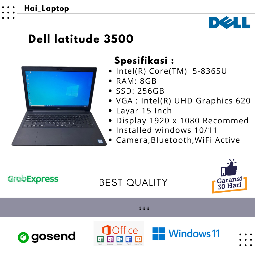 Laptop Bisnis Dell 3500 Core I5 Touchscreen layar 15Inch Murah