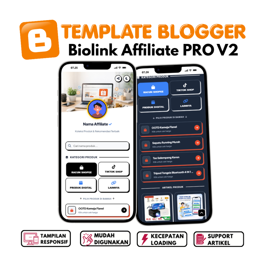 Template Blogger Blogspot Biolink Affiliate PRO V2 Mudah Digunakan Tampilan Responsif Panduan Lengka
