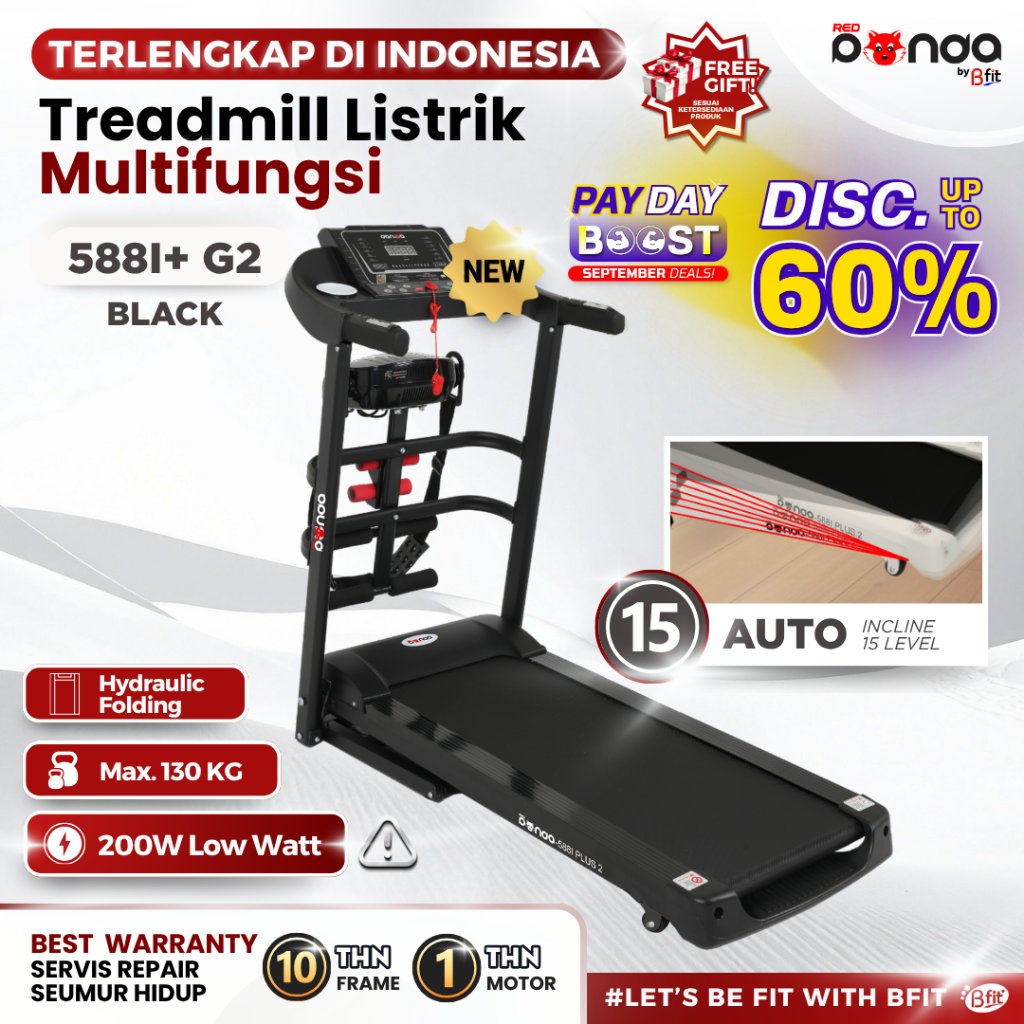 Treadmill Elektrik REDPANDA 588AI Auto Incline Multifungsi Listrik Low Watt Fitness Gym