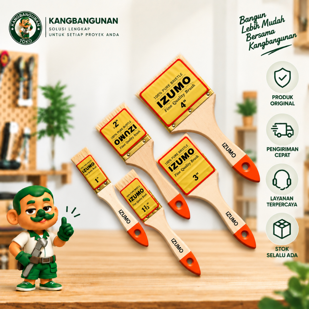 Koas Kuas Cat Kayu Tembok Dinding Serbaguna IZUMO 8633 Ukuran 1" 1,5" 2" 2,5" 3" 4" 5" Inch Paint Bu