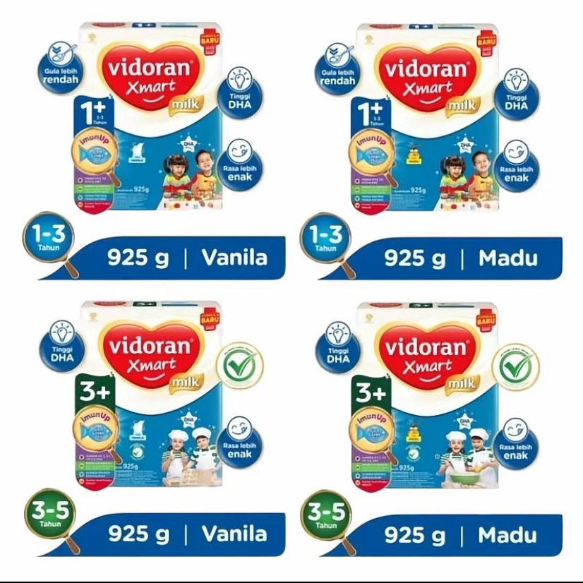 VIDORAN XMART 1+ 3+ IMUN UP 900GR VANILA MADU SUSU FORMULA TAHAP 1 DAN 3 900GR