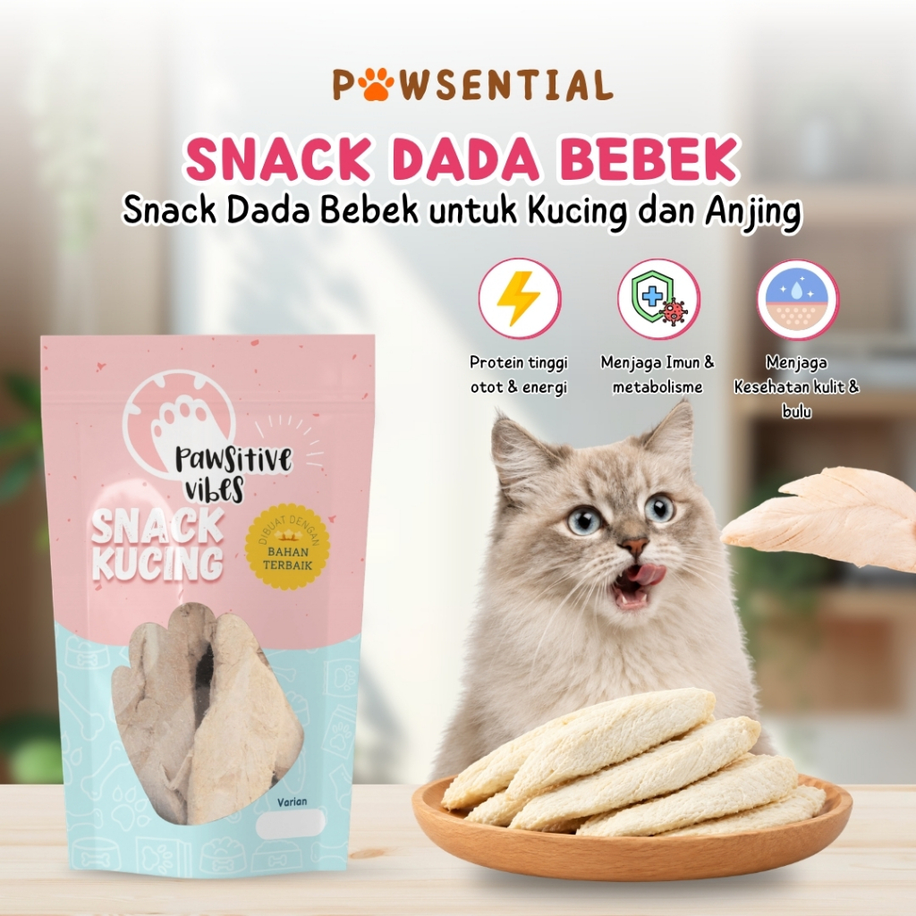 Pawsitive Vibes Snack Dada Bebek Kucing Anjing 100% Daging Bebek Asli Tinggi Protein Renyah
