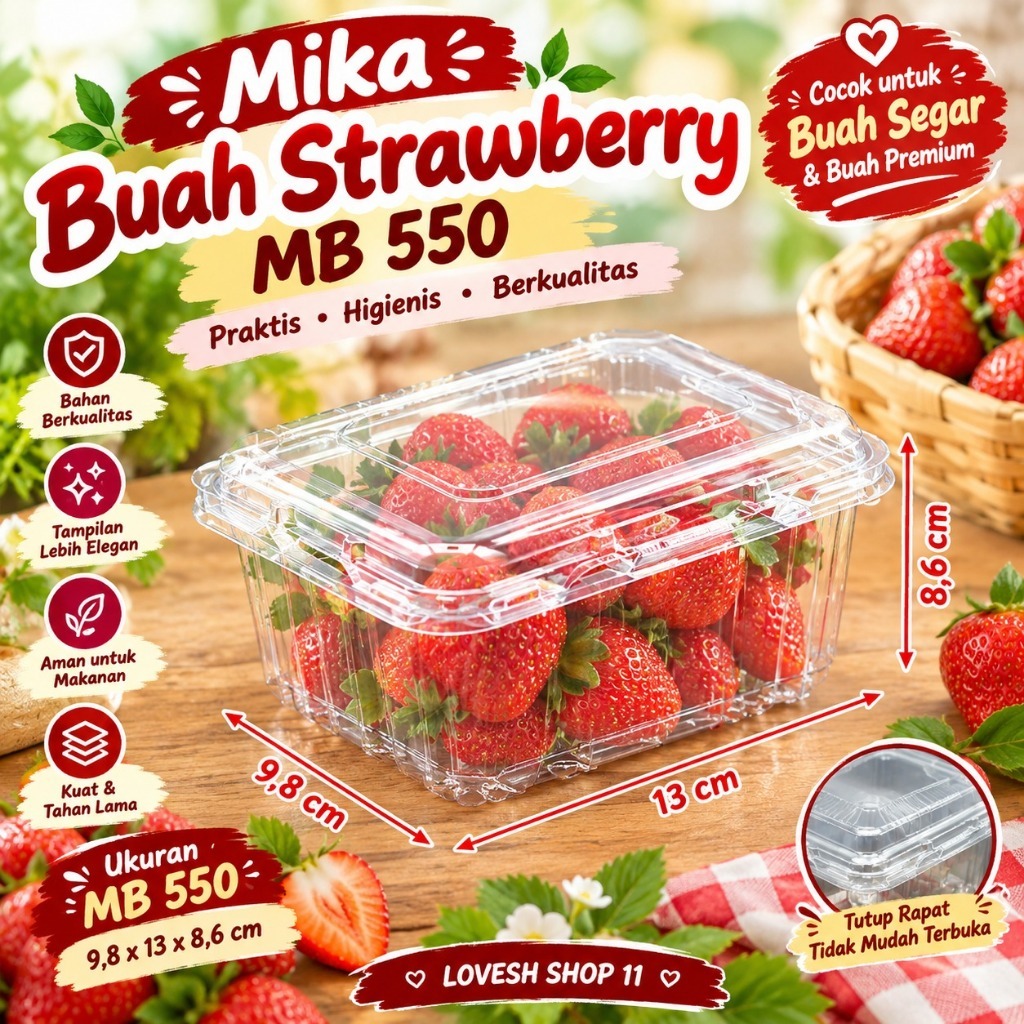 [ 25 PCS ] Mika Buah Strawberry, kelengkeng, salak , Anggur 550 gram  |Mika Buah | MB550