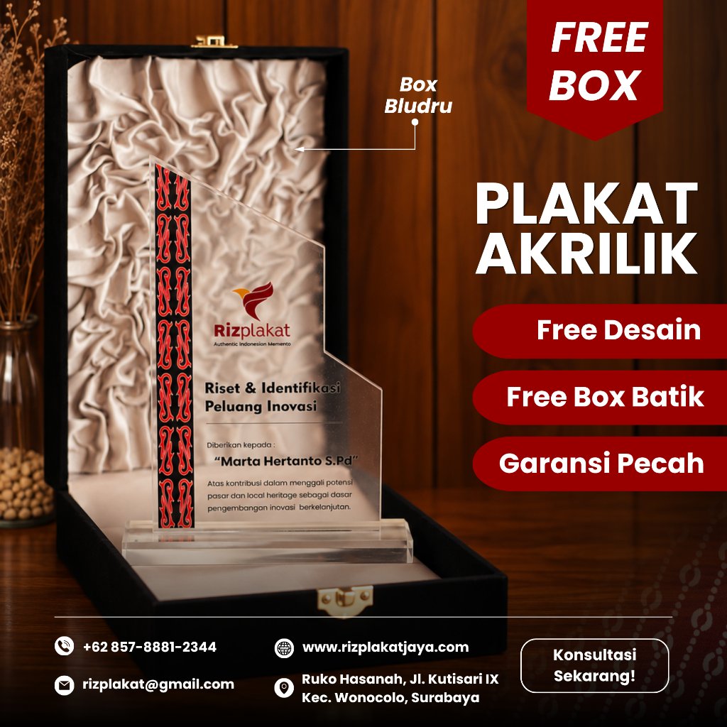 [Bisa Instan Surabaya] Plakat Akrilik Custom 1 Hari Jadi + Box Bludru - Vandel Wisuda KKN Magang PKL