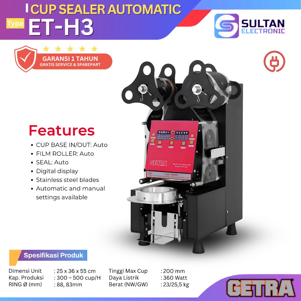 GETRA CUP SEALER OTOMATIS ET-H3 / ET H3 / ETH3 Automatic Cup Sealer - Bergaransi Resmi GETRA