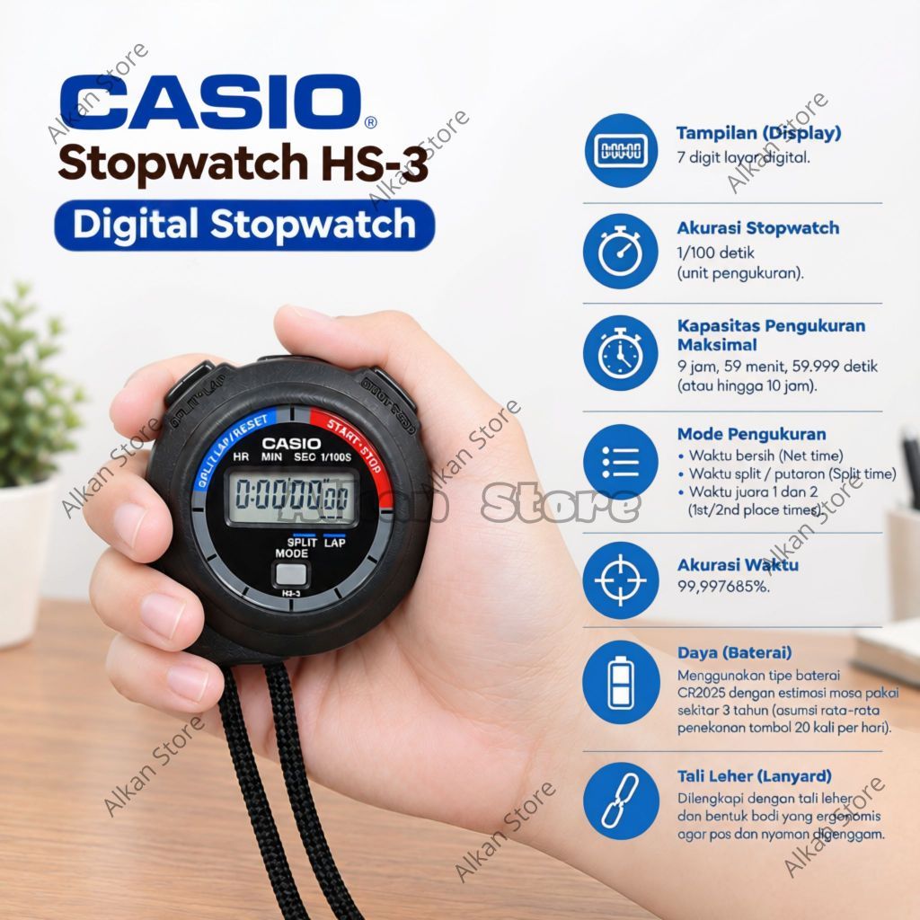 Stopwatch Digital Casio HS-3 Pengukur Waktu Presisi Casio HS3