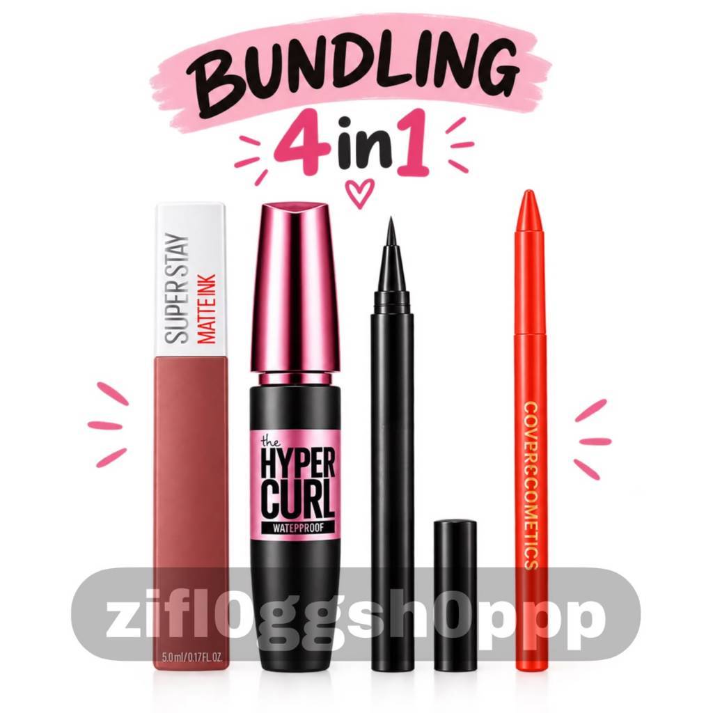 Promo Paket Super Hemat 4 in 1 : Maskara Hypercul + Lipcream + Eyeliner + Pensil - zifl0ggsh0ppp