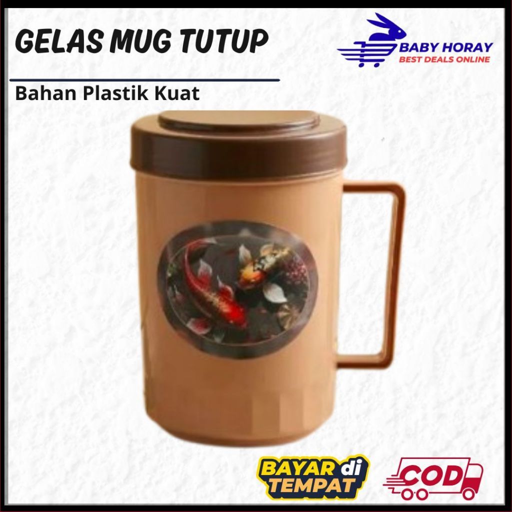 MUG GELAS TUTUP CHOCO /Gelas Plastik Jumbo Mug+Tutup / Cangkir Plastik gagang tutup