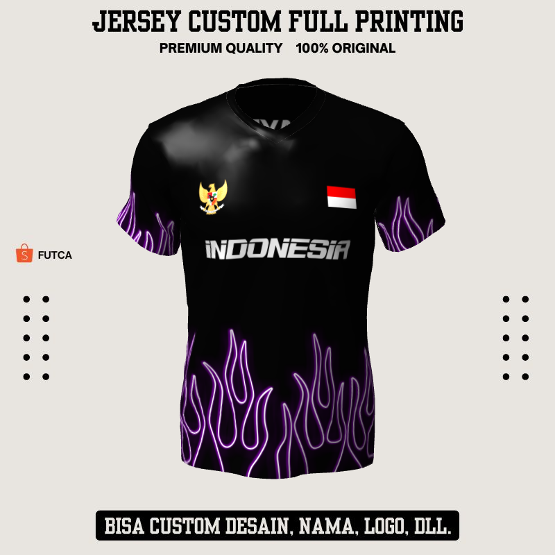 Kaos Jersey Futsal Hitam Motif Api Jersey Futsal Custom Full Printing - 480