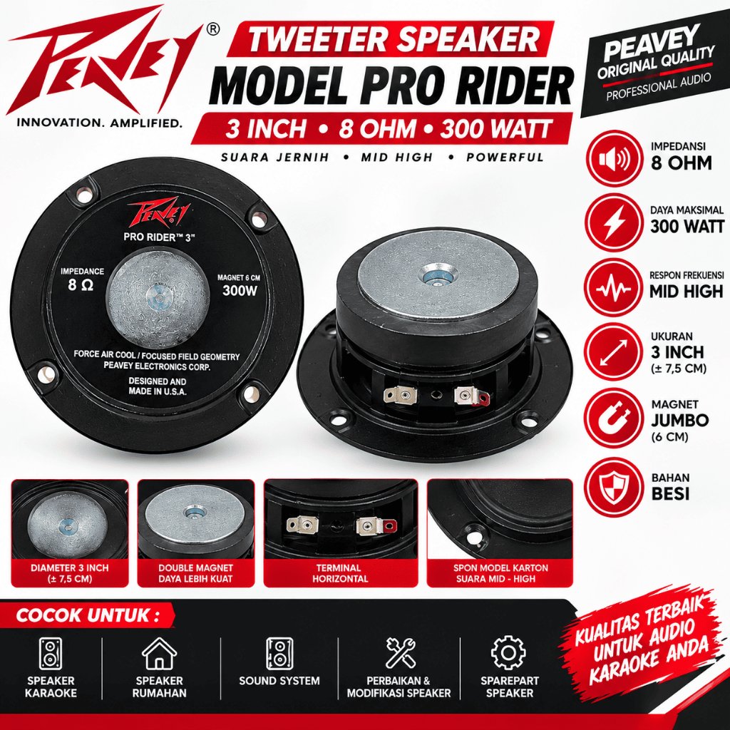Tweeter Speaker Peavey Model Pro Rider 3 Inch 300 Watt 8 Ohm Magnet Jumbo Besi Suara Jernih Mid High