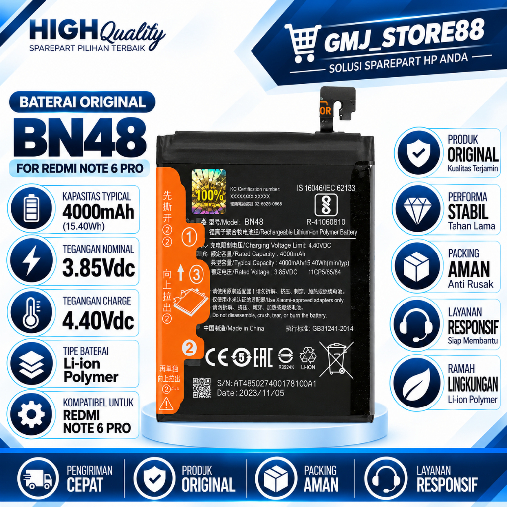 BATERAI BATRE COMPATIBLE FOR NOTE 6 / NOTE 6 PRO / NOTE 2 PRO / BN48 Battery
