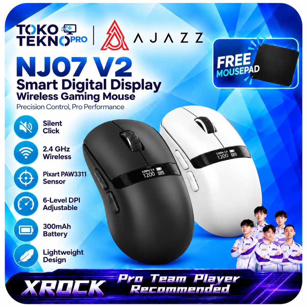 AJAZZ NJ07 / NJ-07 Gaming Mouse PAW-3311 Lightweight Tri-mode Connection 1000Hz Polling Rate
