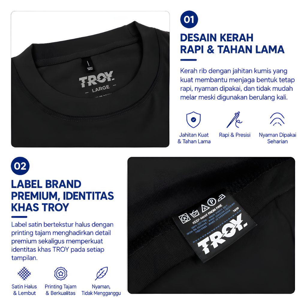 Troy Company T-Shirt Black Abstrak - Kaos Pria Lengan Pendek Hitam MTD 3721