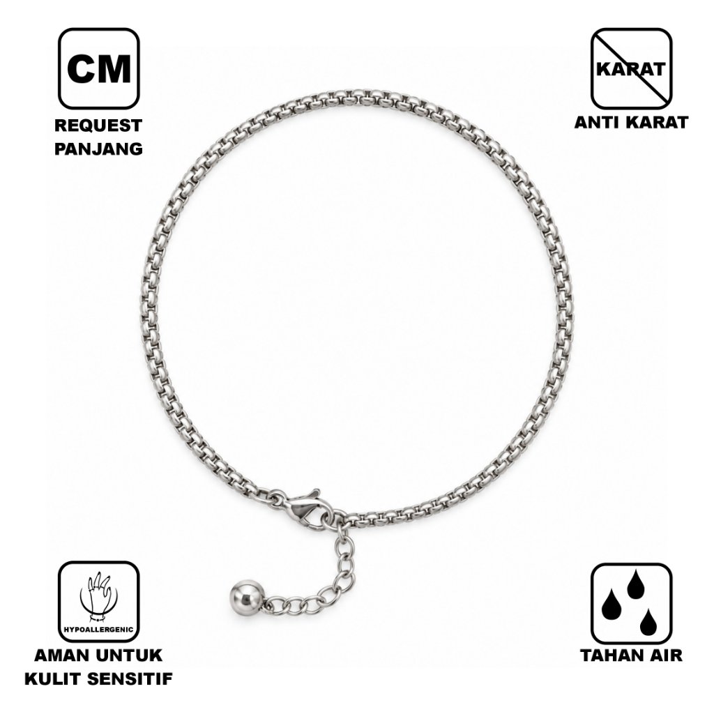 -Rolo Ball Tip Gelang Stainless Steel Unisex Pria Wanita Rantai Bulat Bola Ujung Minimalis Modern Ak