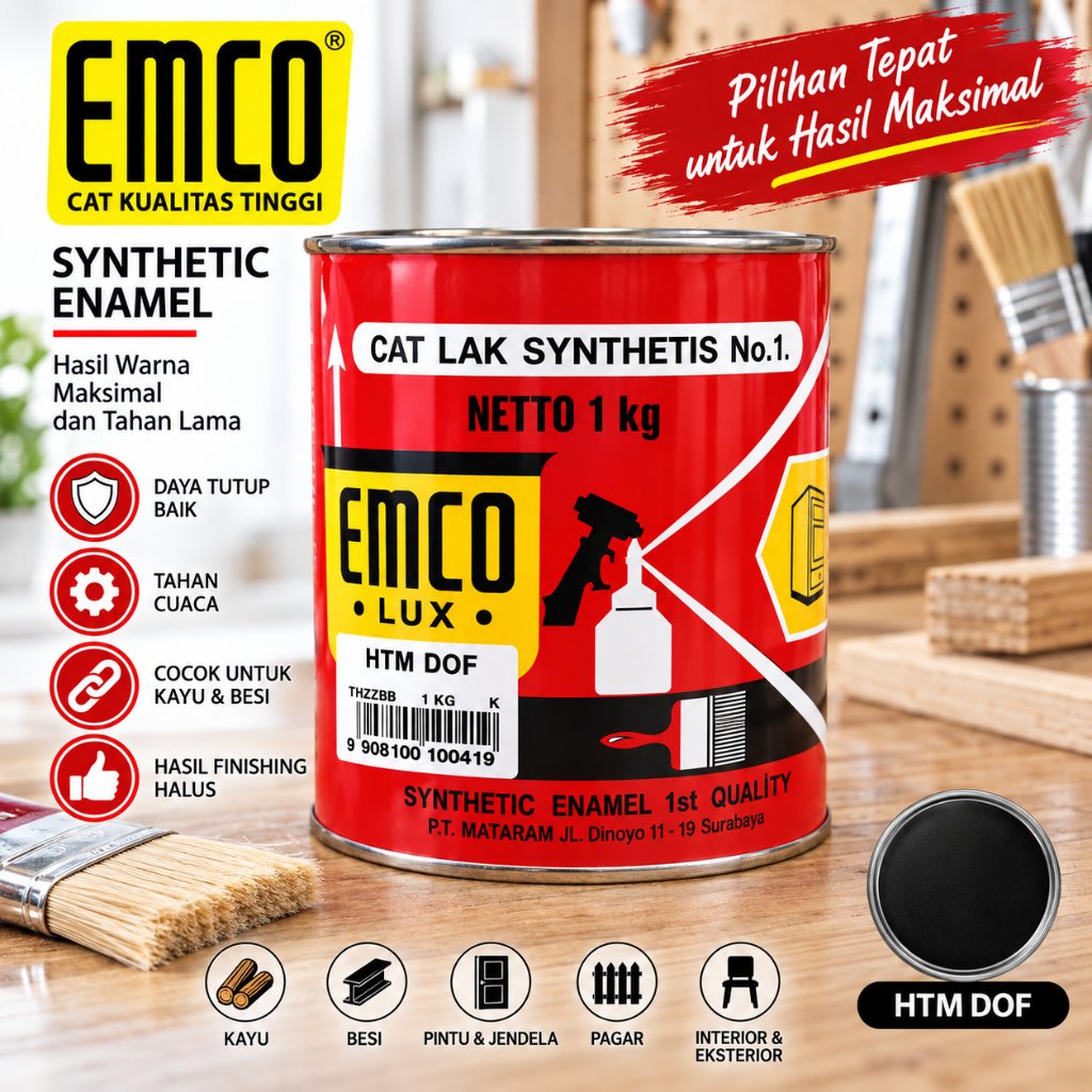 EMCO Cat Kayu & Besi Synthetic Enamel Hitam Doff | Cat Besi Kayu