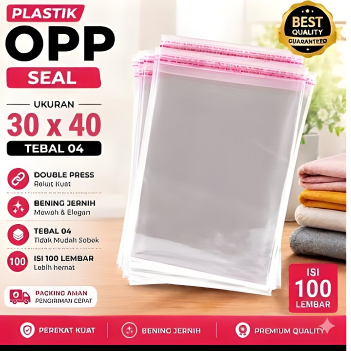 Plastik OPP Seal Perekat 30x40 Tebal 04 Isi 100 dan 500 Lembar Packing Online Kemasan Bening Gamis J