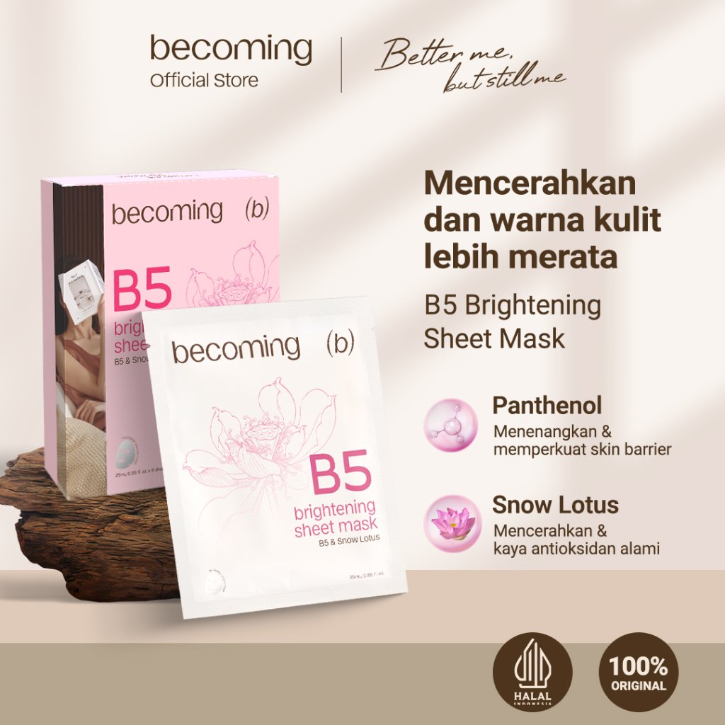 [MASKER TERLARIS] becoming B5 Brightening Sheet Mask 25ml with Panthenol | Masker Wajah Memutihkan |