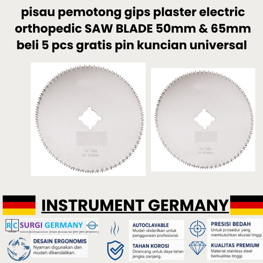 beli 1 gratis 1 pisau pemotong gips plaster orthopedic SAW BLADE 50mm+65mm instrument Germany