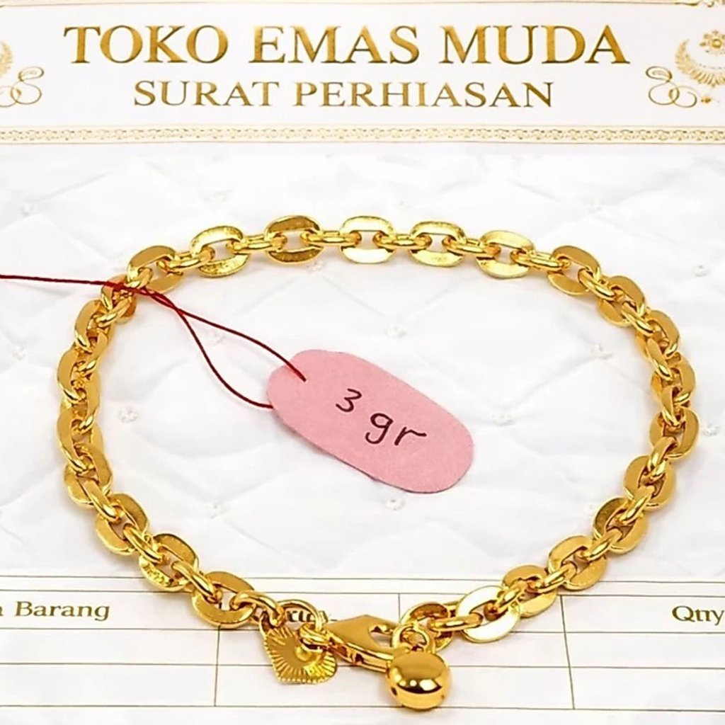 Gelang Rantai Dewasa Model Bulat Lapis Emas Bahan Koin Wanita Pria Unisex Elegan Anti Luntur