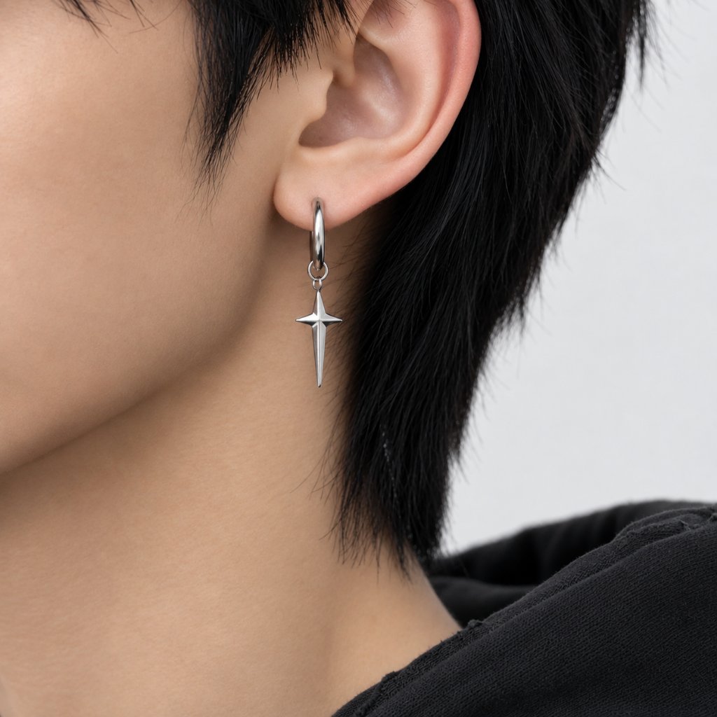 Anting Jepit Ring Bintang Panjang Tanpa Tindik Pria Wanita Model Bintang Titanium Anti Karat Unisex