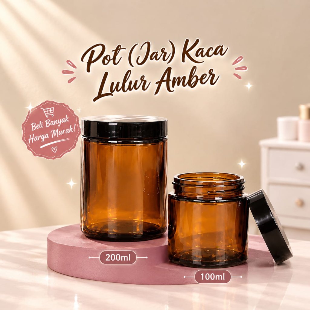 Botol Kaca Lulur 100gram 200ml Wadah Kaca Amber Coklat Glass Cream Jar Pomade Wax 100ml 200gram Pot 
