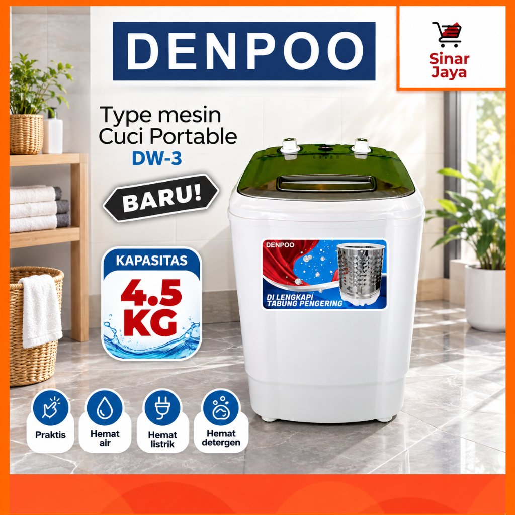DENPOO DW-3 Mesin Cuci Portable 4.5 KG (Low Watt)