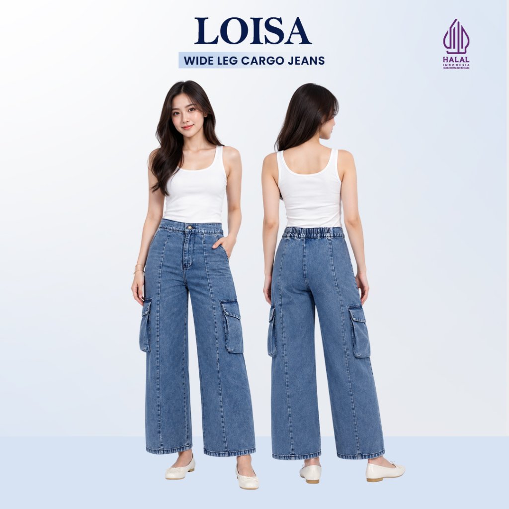 Emba Ladies - Loisa Cargo Jeans Celana Panjang Denim Wanita Wide Pants Non Stretch