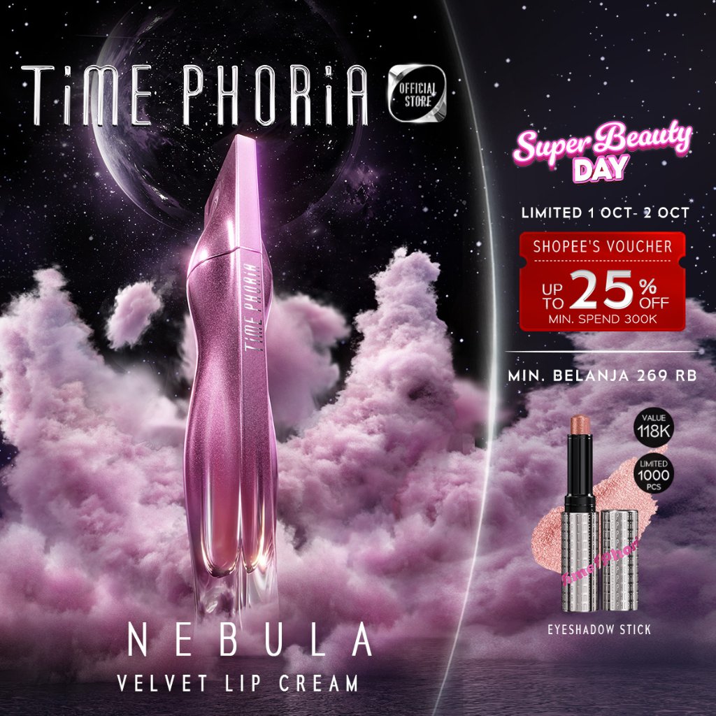 TIME PHORIA - TASYA FARASYA APPROVED Nebula Velvet Lip Cream 4ML - Liptint Dengan Warna Intense Waterproof Transferproof Foodproof Tahan Lama 12Jam Lip Stain Lipgloss Lipstik Lip Tint Longlasting Makeup TimePhoria Official Store