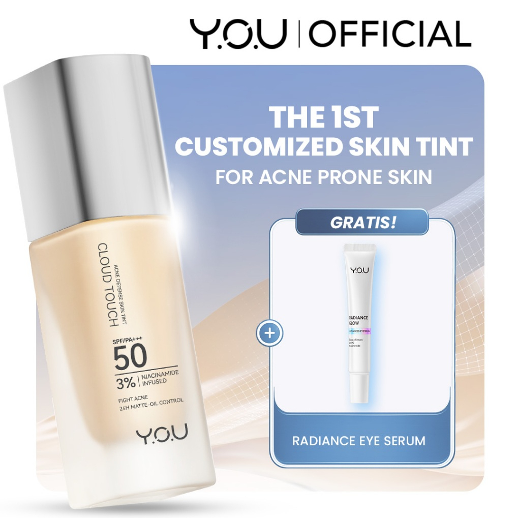 YOU Cloud Touch 3% Niacinamide Acne Defense Skin Tint For Oily Acne Prone Skin Perfect Coverage Liquid Foundation Serum Tint 24h Matte Oil Control SPF 50 No Oxidiant