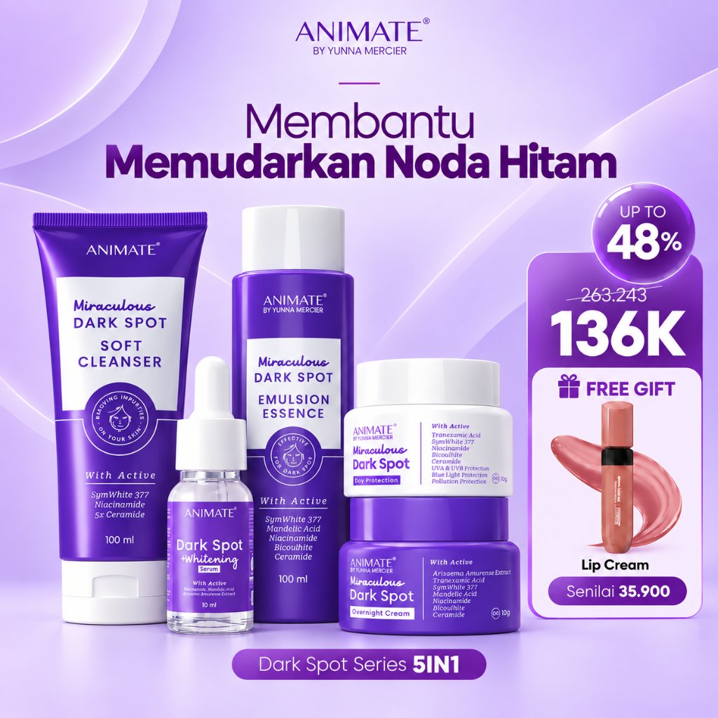 [FREE LIP CREAM] 6 Pcs Animate Miraculous Dark Spot Series 5in1 Tanpa Pouch | Paket Skincare Memudar