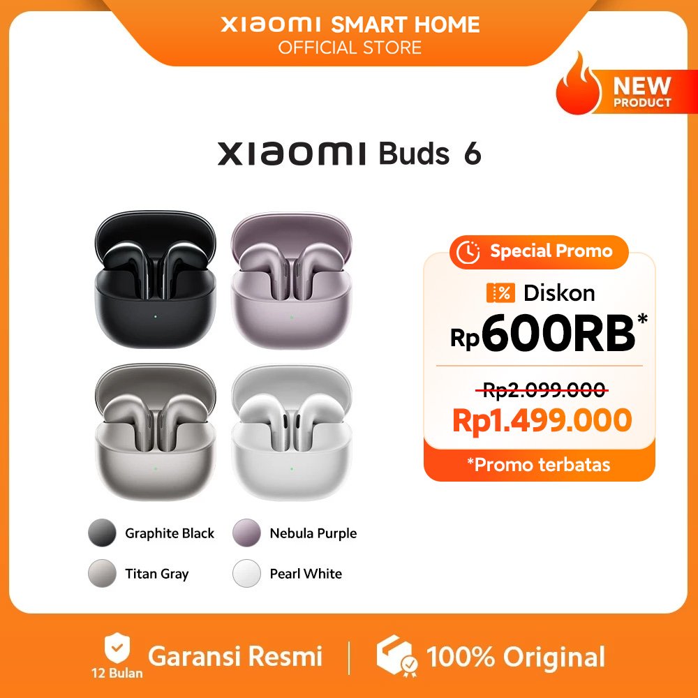 Xiaomi Buds 6 | Driver Triple-Magnet 11mm Diafragma Emas 24K | Qualcomm® aptX™ Lossless Audio | Harm