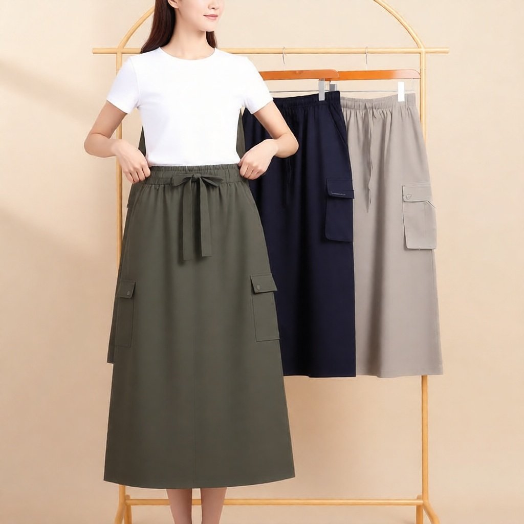 Mistiten - Rok Cargo Pinggang Tali Karet Misti10