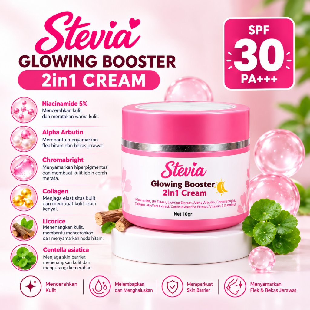 STEVIA - 2in1 Glowing Cream Original 10gr BPOM - Cream 2in1 Pemutih Wajah BPOM