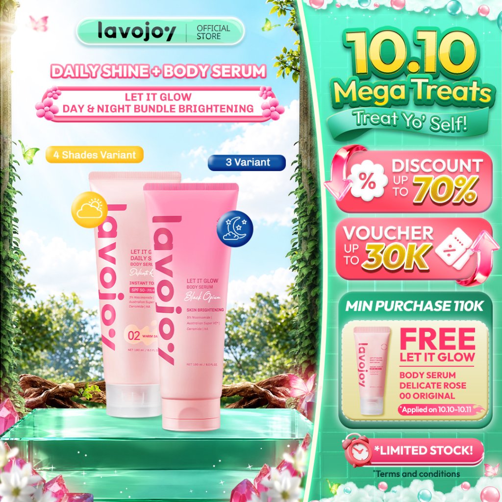 [BUNDLE DAY&NIGHT] Lavojoy Let It Glow Daily Shine Body Serum Instant Tone Up Delicate Rose with SPF 50 PA++++ & Body Serum Skin Brightening | Mencerahkan dan Melembabkan kulit |  Body Serum Siang dan Malam